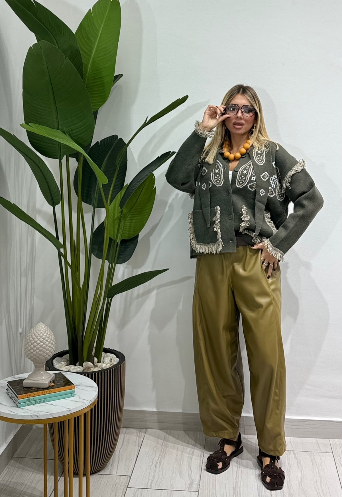 Cardigan bandana verde