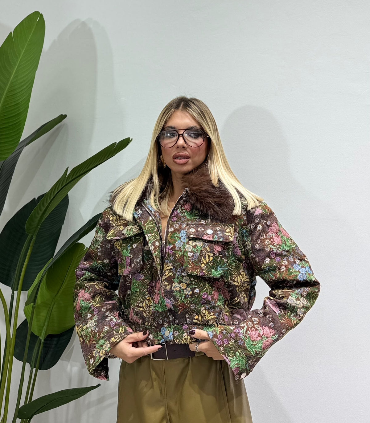 Bomber crop Flora con pelliccia