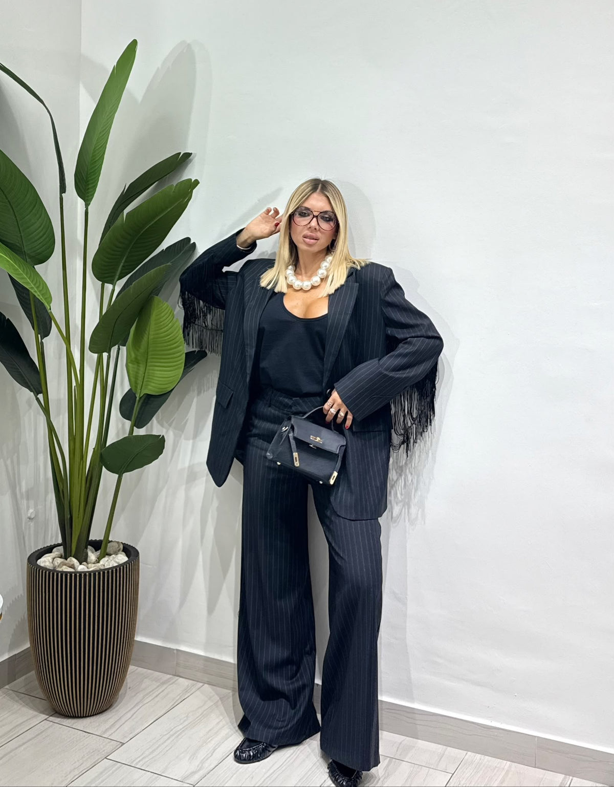 Tailleur gessato frange
